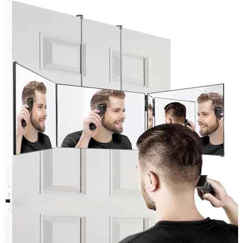 3 Way Mirror-360 Mirror for Self Hair Cutting, Adjustable & Foldable Trifold Barber Mirror with Telescoping Hooks, Barber Accessories for Men Shaving DIY Haircut Women Dyeing Makeup(Black Without LED)