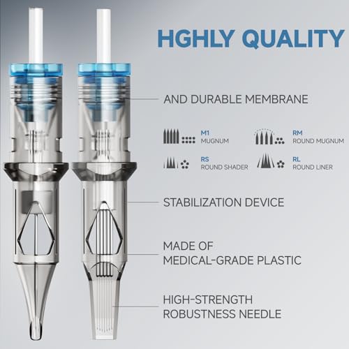 Kooba 1207RS Tattoo Cartridge Needles 30 Pcs # 12 Standard 7 Round Shader Long Taper with Membrane Safety Cartridges Disposable for Rotary Tattoo Machine Pen Gun