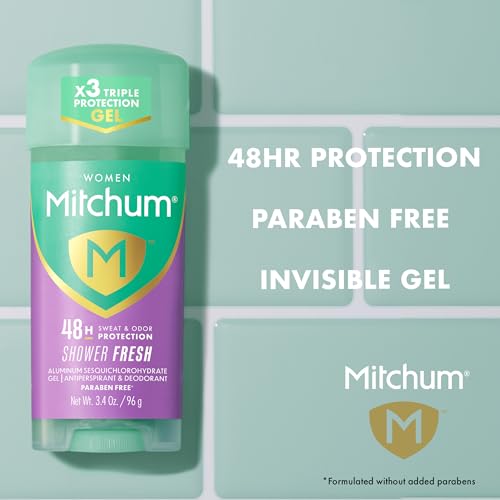 Mitchum Women¡¯s Antiperspirant Deodorant Gel Stick, Shower Fresh Scent, 48HR Sweat & Odor Protection, Triple Odor Defense, Alcohol-Free, 3.4 oz (Pack of 2)