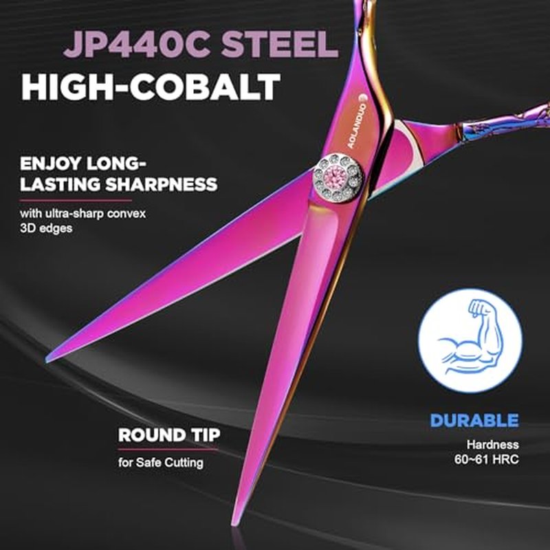 AOLANDUO Pink Professional Hair Scissors - VG10 Steel, Offset Handle, Case, Oil, Cloth - 1 Count, 6 in