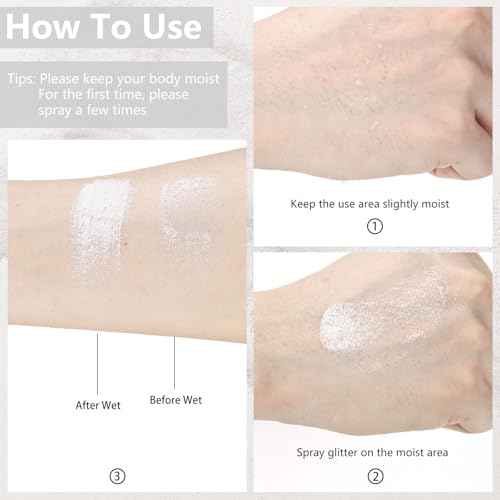 Etercycle Glitter Makeup Spray, White Fine Glitter Spray for Hair and Body, Extra Fine Face Glitter Makeup Sparkly Gifts for Clothes Nail Art Craft Design Easter Christmas Halloween Crafts