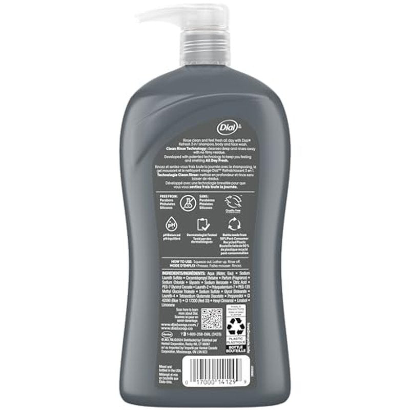 Dial Men 3in1 Body, Hair and Face Wash, Hydro Fresh, 32 fl oz