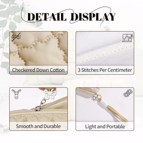 Richeart Makeup Bag Travel Toiletry Bag - Checkered Down Cotton Makeup Pouch for Women with Cosmetic and Pencil, Aesthetic Khaki Design, 2 Pieces