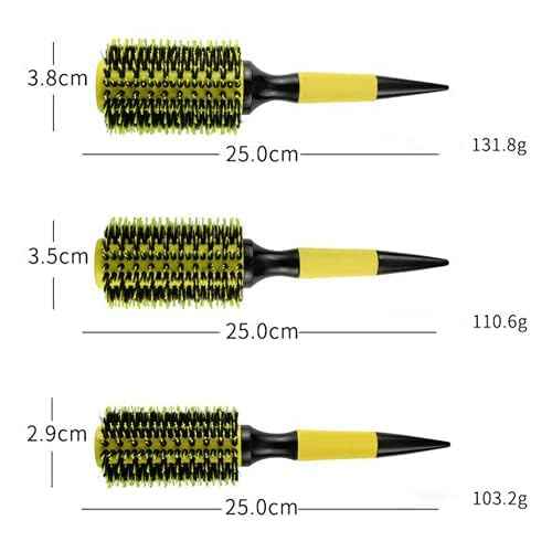 3 in 1 Ceramic & Ionic Bristle Round Barrel Hair Brush Set for Women & Men - Professional Styling, Blow Drying, Curling with Boar Bristle Brush & Scalp Comb (Yellow)