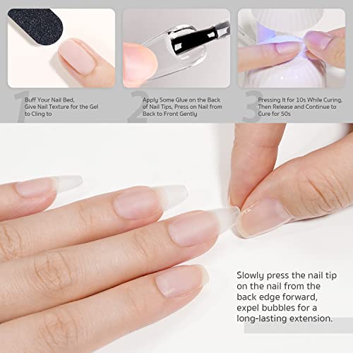 GAOY 2Pcs 16ml Gel Nail Glue for Acrylic Nails Tips, 2 in 1 Nail Glue and Base Coat, UV Light Cure