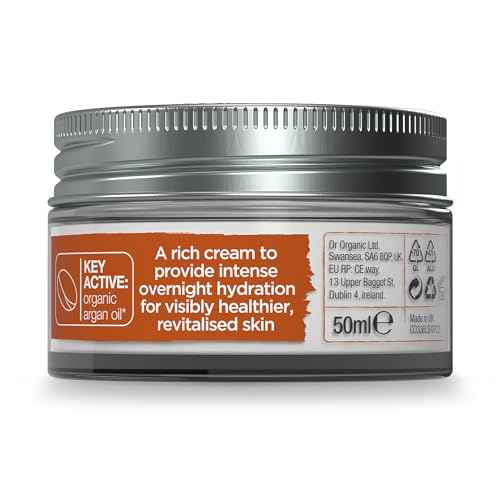 Dr. Organic Moroccan Argan Oil Night Cream | Nourishing Overnight Therapy Cream, For Normal to Dry Skin, Vegan, Natural, Certified Organic, Paraben & SLS-Free, 50 mL/ 1.7 fl oz