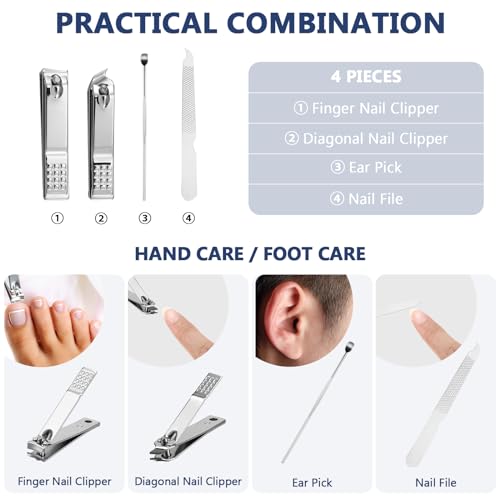 Lasnten 100 Bulk Nail Clipper Set Bulk Manicure Kit Stainless Steel Pedicure Professional Nail Care Kit with Travel Case Portable Grooming for Husband Men Women Family(Multicolor,4 in 1)