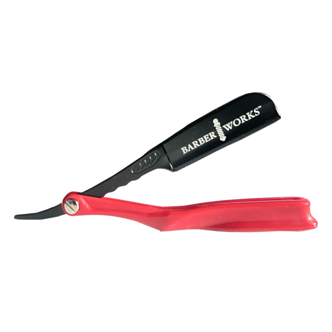 Professional Razor Holder – Ultra 3mm Exposed straight razor holder, short and long blades capable safe clip system (Red)