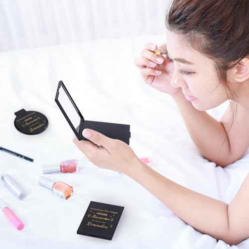 Geetery 48 Sets Inspirational Compact Mirror Bulk Round Makeup Glass Purse Pocket Mini Hand Folding Makeup Mirror with Gift Bags for Thanksgiving Christmas Women Coworker Friends