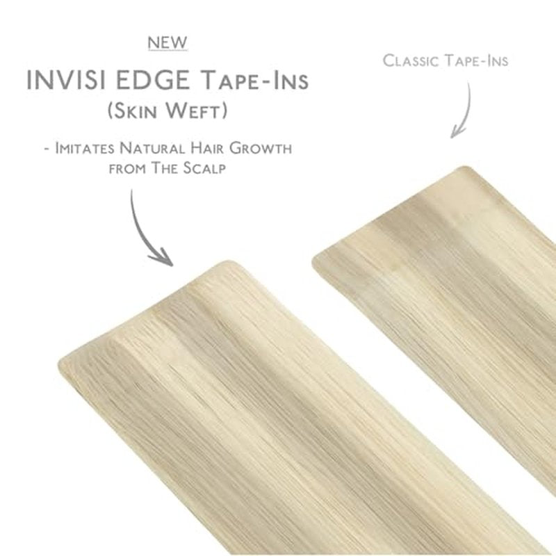 WENNALIFE Invisi Edge Tape in Hair Extensions Human Hair, 20 Inch 50g 20pcs Ash Blonde Highlighted Platinum Blonde Invisible Luxury Remy Hair Extensions Natural Seamless Injected Tape Ins Straight