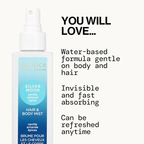Pacifica Hair Perfume & Body Fragrance Spray Mist - Silver Moon with Vanilla, Almond & Spice ? Alcohol-Free, Vegan & Cruelty-Free, 6.5 oz