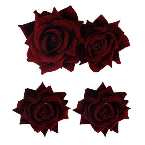 3 Pcs Rose Flower Hair Clip Rose Brooch Flamenco Dancer Hairpin Mexican Hair Accessories for Woman Girls Wedding Party Mother's Day Halloween Costume (2 Styles) (Dark Red)