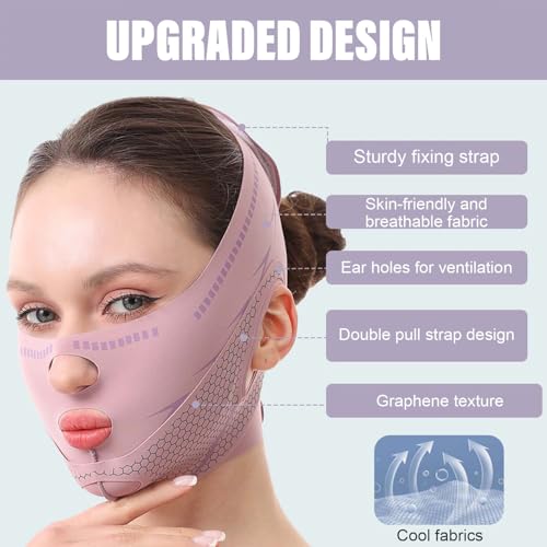 Chin Strap For Sleeping Face Lift, Double Chin Reducer, Reusable 3D V Line Lifting Mask, Graphene Breathable Lce Silk Face Lift Mask for Double Chin Reduction, Facial Contouring & Sagging Cheeks