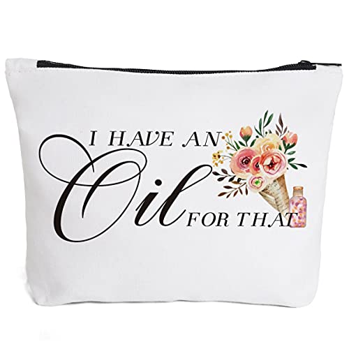 Essential Oil Bag - Essential Oil Storage - Travel Makeup Bag - Aromatherapy Travel Case - White - Letter Print - Soft & Durable Canvas - Unisex Adult - 9.5 x 7 Inches