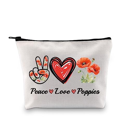 JXGZSO Red Poppy Flower Gifts Peace Love Poppies Cosmetic Organizer Bag Flowers Lover Gift Botanical Zipper Canvas Pouch