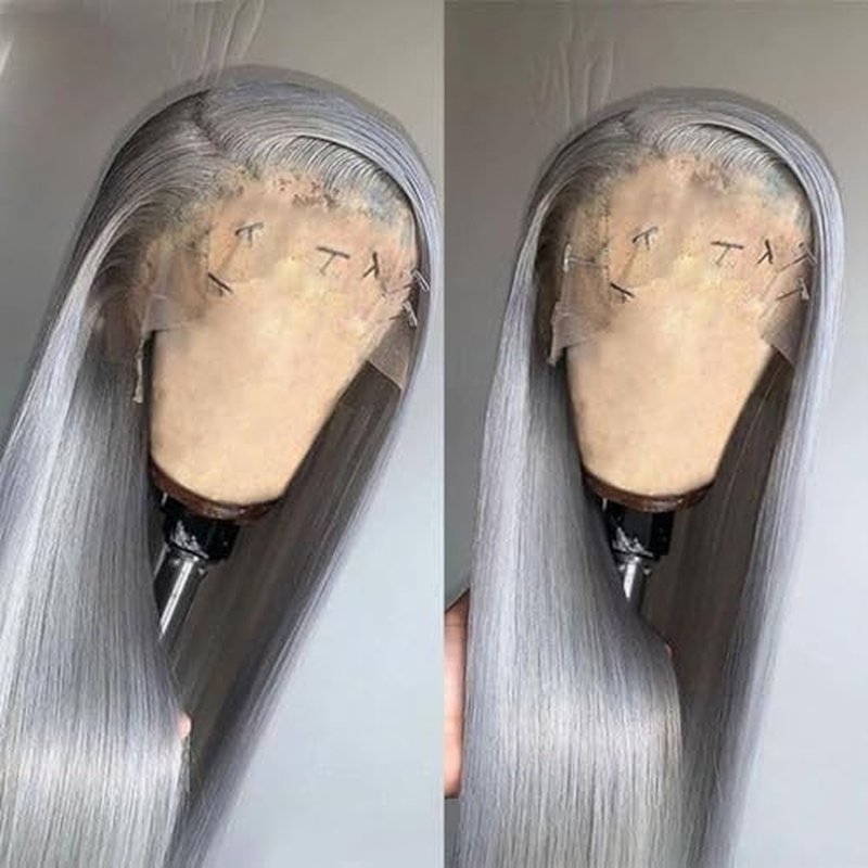 Smartinnov Silver Lace Front Wigs Human Hair 20 Inch for Women Platinum Grey Straight Real Hair Pre Plucked 150% Density 13¡¿4 HD Transparent Lace Frontal Wig Glueless Grey Lace Front Wigs for Women