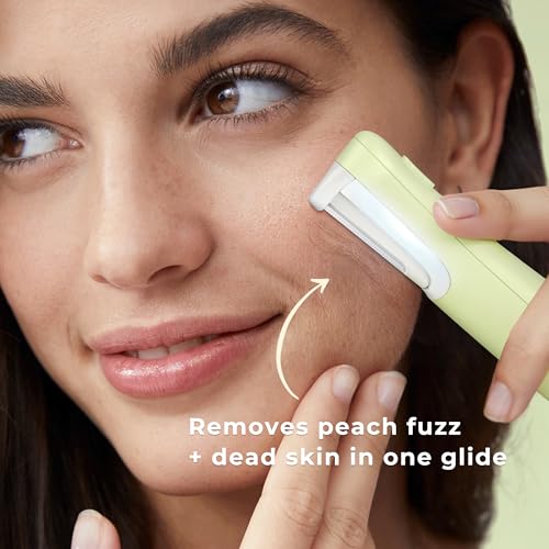 Dermaplane Razor for Women Face, WLU Rechargeable Face Dermaplaning Tool ? Peach Fuzz, Facial Hair & Exfoliation Removal, Sonic Technology with LED Light, 3 Speeds & 10 Blades (Green)