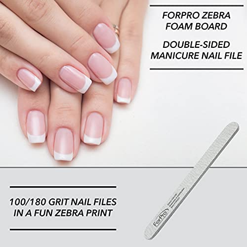 ForPro Professional Collection Zebra Foam Board, 100/180 Grit, Double-Sided Manicure Nail File, 7" L x .75" W 50-Count