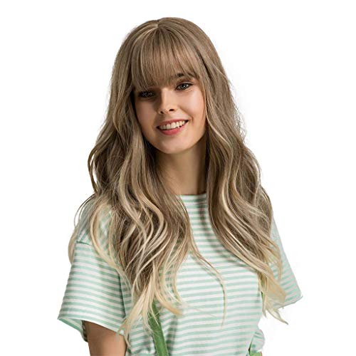 Esmee 24" Women Synthetic Wigs Long Wavy Blond with Fluffy Air Bangs Light
