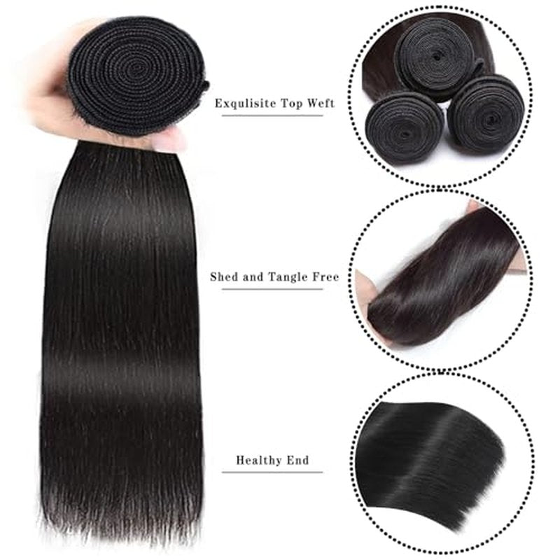 Straight 3 Bundles Human Hair 24 26 28 Inch 100% Unprocessed 12A Brazilian Virgin Hair Bundles Weave Straight Human Hair Extensions