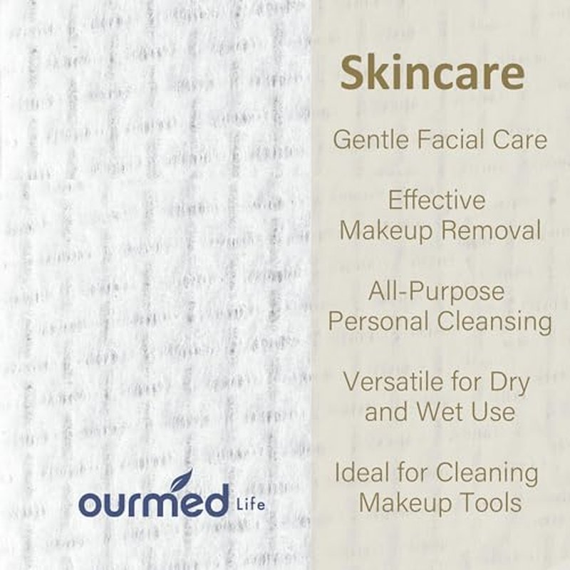 Ourmed Life Face Towels, Disposable Biodegradable Facial Towels for Sensitive Skin, Lint- free Face Wipes for Washing Face, Skincare and Makeup Remover, Dry Wipes, 10"¡¿12" Extra Large, 50 Count