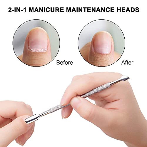 2 Pcs Cuticle Pusher Cutter and Remover, Professional Double Ended Stainless Steel Dual Head Cuticle Pusher Tool Nail Care Polish Remover Cuticle Trimmer, Durable Manicure and Pedicure Tool (Silver)