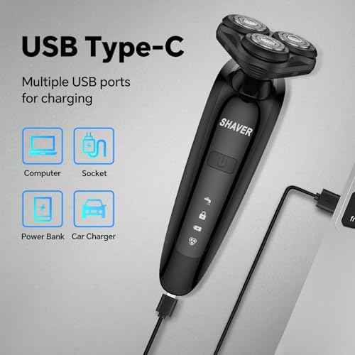 Electric Razor for Men - Rechargeable Shaver 3D Precision Blades with Pop-up Trimmer - Rotary Cordless Shavers Washable Gentle on Sensitive Skin for Beard Sideburn Face with Travel Lock Men Gift