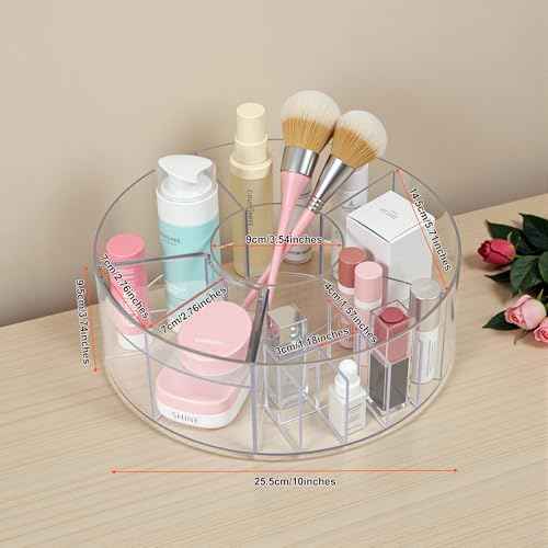 Lonian 360¡Æ Rotating Makeup Organizer, Adjustable Acrylic Cosmetic Storage, Cosmetic Organisers and Spinning Makeup Stand for Beauty Skincare
