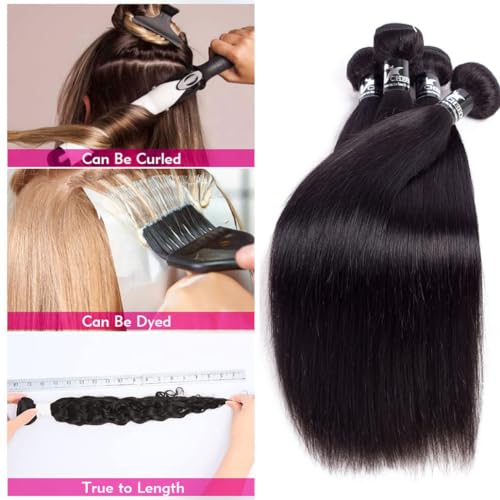 CHEEON 10A Straight Hair Bundles Brazilian Virgin Human Hair Bundles 16 18 20 Inch Unprocessed Straight Weave Bundles Natural Color