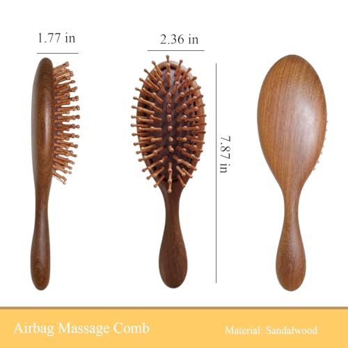 Sandalwood Hair Brush and Comb for Scalp Massage Hair for Growth Detangler Meridian Massage Comb Hairbrush Wood Airbag Comb Anti-static Air Cushion Comb