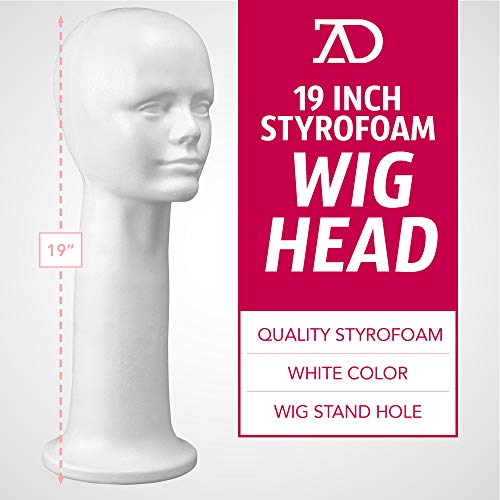 19'' Inch Styrofoam Head Foam Wig Head Mannequins, Style, Model & Display Women's Wigs, Hats & Hairpieces Stand - Extra Large, by Adolfo Designs
