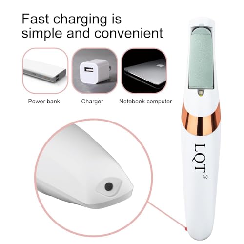 LQT¢ç Electric Foot File ? Rechargeable Callus Remover for Hard, Cracked Skin ? at-Home Pedicure Kit for Smooth Feet (Men & Women) (White)