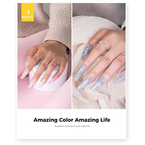 BURANO Poly Extension Gel Nail Kit, 6 Colors Nail Poly Nails Builder Gel Set for Beginner & Professional Using, DIY Starter Kit Nail Art Gift (glitter)