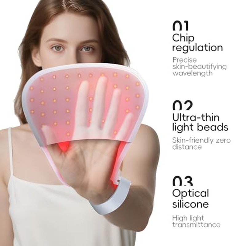 Red Light Therapy Glove for Hands - 630nm & 830nm LED Device for Pain Relief & Skin Rejuvenation, Rechargeable Hand Care with Auto Shut-Off