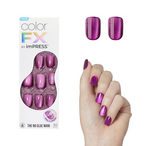 KISS imPRESS No Glue Mani Press On Nails, Color FX, 'Levels', Dark Pink, Short Size, Squoval Shape, Includes 30 Nails, Prep Pad, Instructions Sheet, 1 Manicure Stick, 1 Mini File