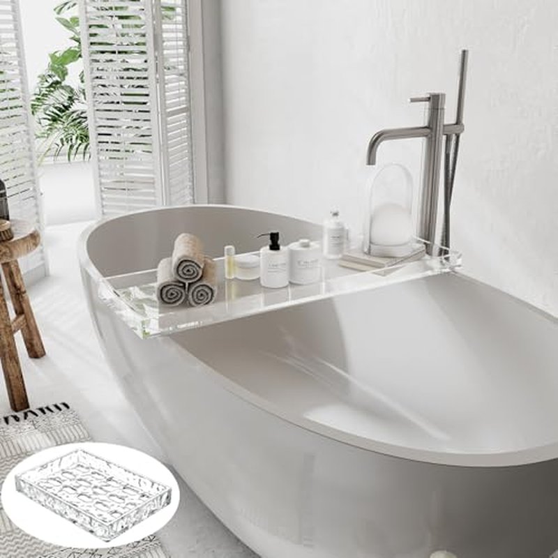 Acrylic Bathtub Tray Bath Caddy for Tub, Clear Bath Tray with Soap Box, 32.3 x 7.87 x 1.18 Inches