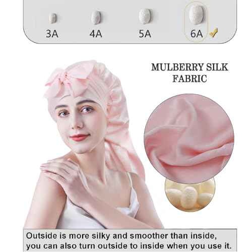 Cocheng Mulberry Silk Bonnet for Sleeping Long Silk Cap for Curly Hair Braids Bonnet for Women Sleep Cap with Tie Band