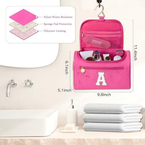 COSHAYSOO Initial Girls Hanging Toiletry Bag Tween Preteen Teenager Christmas Birthday Gifts Basket Stuffers for Teen Girl 10-12 12-14 16-18 Travel Trip Favors College Dorm Essentials Pink Letter A