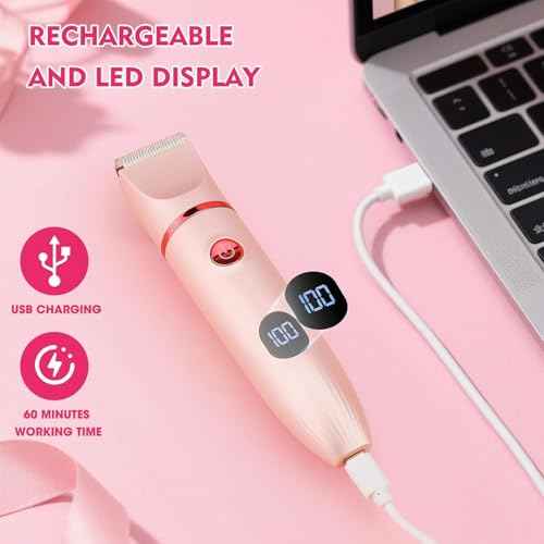 Bikini Trimmer for Women, 3 in 1 Electric Razors for Women, Rechargeable Electric Bikini Shaver, Waterproof Pubic Hair Trimmer and Facial Hair Remover with LED Display