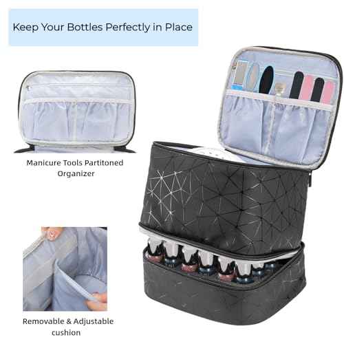 ZOOFOX Nail Polish Organizer Case, Double-Layer Nail Polish Carrying Bag with Handle, PU Leather Nail Organizers and Storage Bag for Manicure Accessories