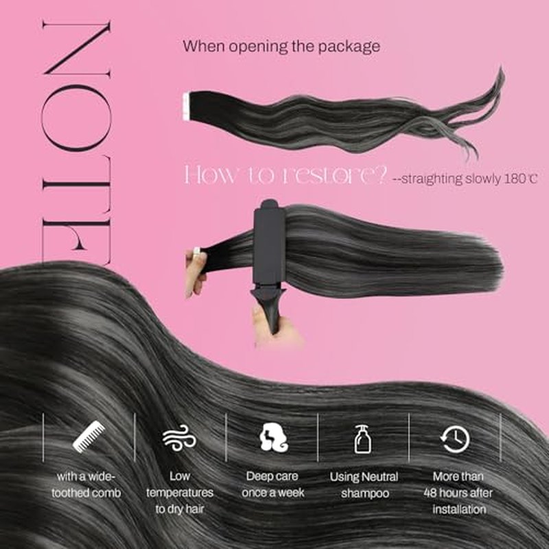 Moresoo Tape in Hair Extensions Real Human Hair Balayage Tape in Human Hair Extensions Off Black to Silver Mix Black Pu Skin Weft Tape ins Extensions Remy Hair 24inch #1B/Silver/1B 20pcs 50g