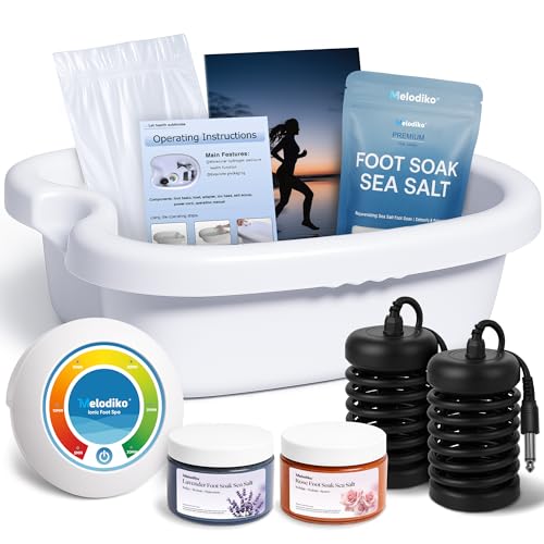 Ionic Foot Bath Detox Machine, Premium Ion Foot Spa for Home Use, Includes 3 Sea Salts (Original/Rose/Lavender), Basin, 2 Ion Arrays & Accessories, Perfect for Parents/Seniors/Partner/Self