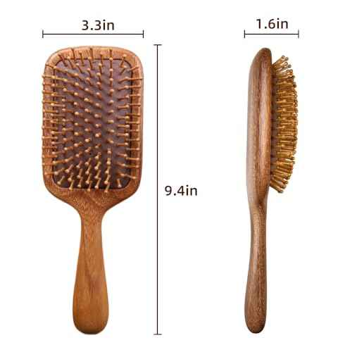 Hair Brushes for Women Men Kids Natural Green Sandalwood Wooden Hair Brush with Ergonomic Handle Enhance Shine Detangling Hairbrush for Dry Curly Thick Thin Straight Hair