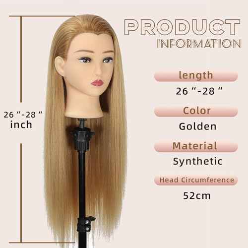 Mannequin Head Human Hair with Stand 28 Inch Long Hair for Styling Practice, Cosmetology Training & Wig Display - Realistic Makeup Head for Beauty Salon & Barber Students (blonde)