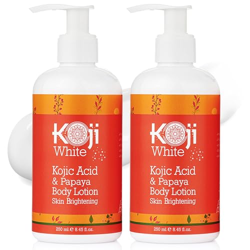 Koji White Kojic Acid & Papaya Body Lotion, Women Gift Sets for Exfoliating, Skin Brightening, Moisturizer, Radiance, Even Tone, Age Spots & Sun Damaged, Vegan, Paraben-Free, 8.45 Fl Oz (2 Bottles)