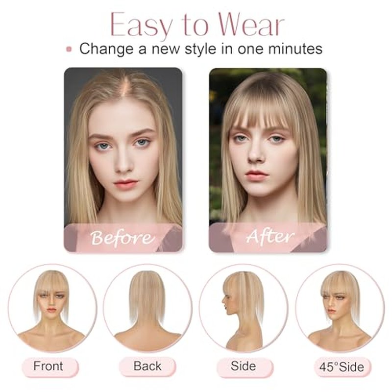 SEGO Hair Toppers for Women Real Human Hair with Bangs Mono Base 14 Inch Clip In Bangs Wiglets Topper Hairpieces for Women with Thinninghair -12P613 Golden Brown&Bleach Blonde