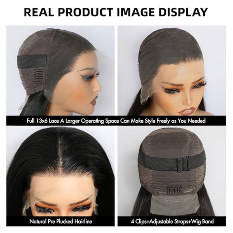 22 inch 13x6 Lace Front Wigs Human Hair 220 Density Straight Lace Front Wigs Human Hair 15A Grade Brazilian Virgin HD Transparent Lace Frontal Wigs Human Hair for Women Glueless Wigs Pre Plucked