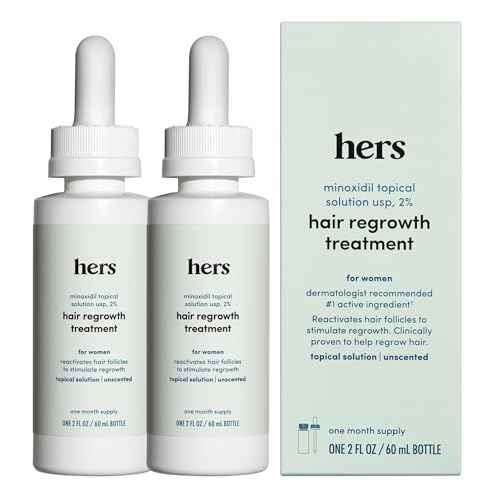 hers Hair Regrowth Treatment - Topical Minoxidil 2% Solution for Women - Supports Thicker, Fuller Hair - Non-Greasy - Unscented, 2 Pack