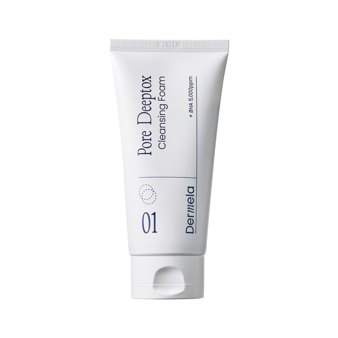 Dermela Pore Deeptox Cleansing Foam, Black Charcoal + BHA & Succinic Acid, One-Step Pore-Purifying Cleanser, 10-Weight Hyaluronic, 4.06 fl oz (120 mL) | Korean Face Wash for Oily & Sensitive Skin