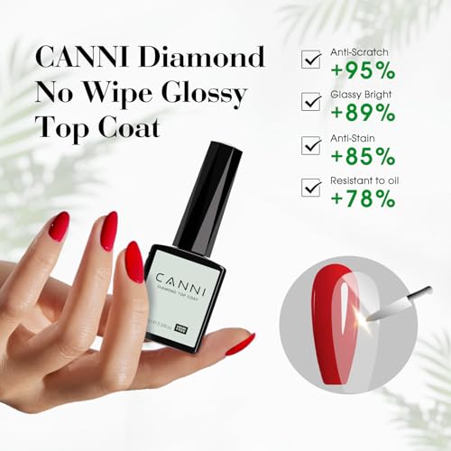 CANNI 2 Pcs No Wipe Gel Top Coat and Base Coat Set- High Gloss Shiny Long Lasting Base Top Coat Gel Nail Polish, Soak Off Nail Art Home and Professional Manicure